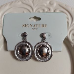 Signature NYC Textured Silver Drop Earrings
